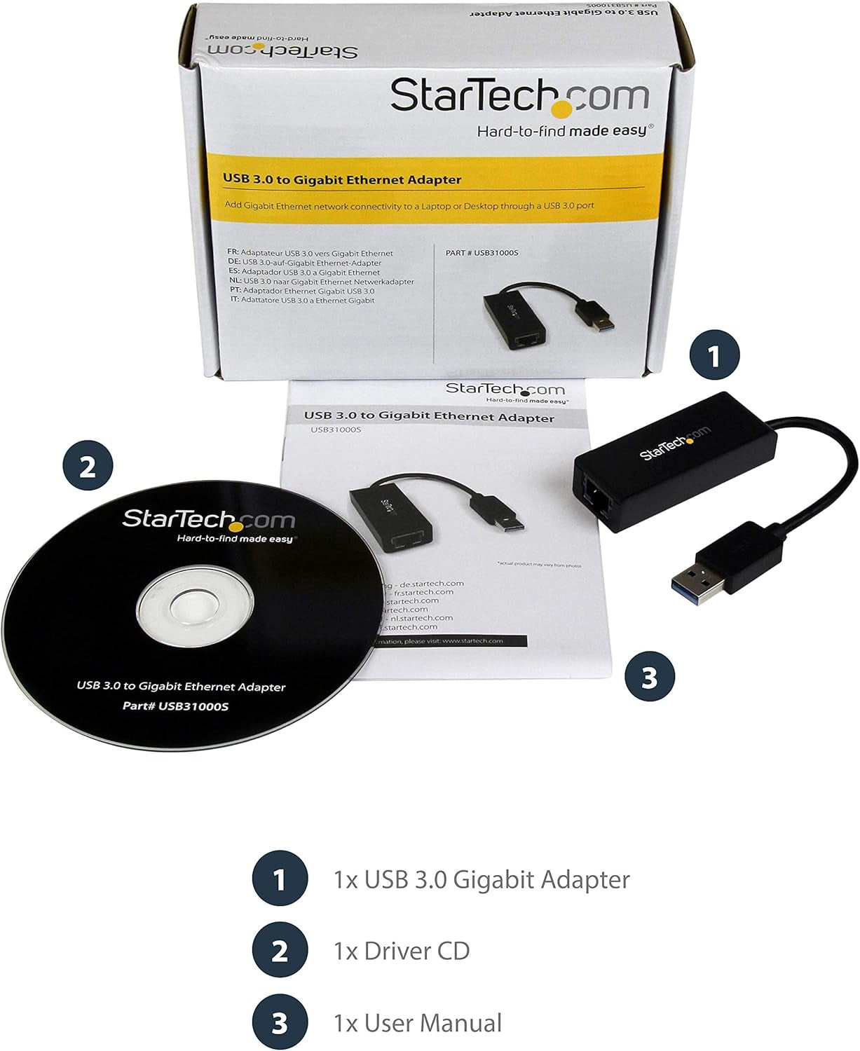 Startech USB 3.0 to Gigabit Ethernet Adapter, USB to RJ45, TAA (USB31000S)