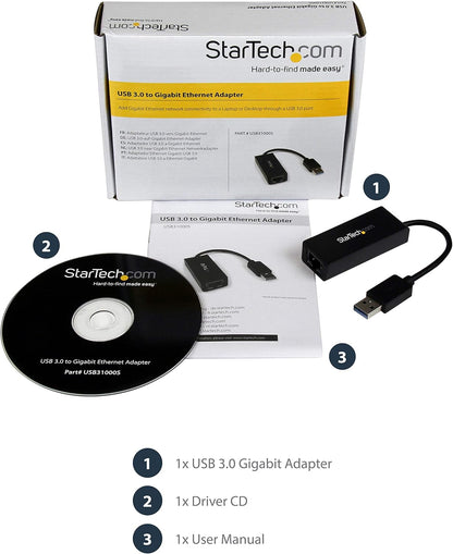 Startech USB 3.0 to Gigabit Ethernet Adapter, USB to RJ45, TAA (USB31000S)